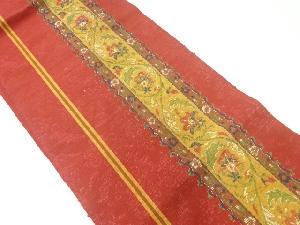 手織り紬縞に唐花模様織出し名古屋帯